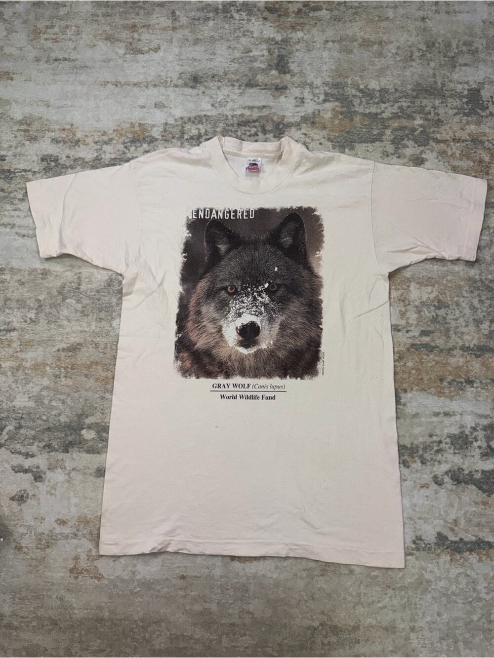 Vintage 90s World Wildlife Fund Gray Wolf T Shirt Large Single Stitch USA - Picture 1 of 6